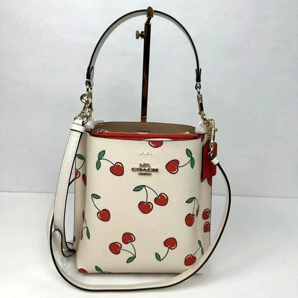 Coach Mollie Bucket Bag 22 with Cherry Print in Chalk Crossbody CF422 NWT